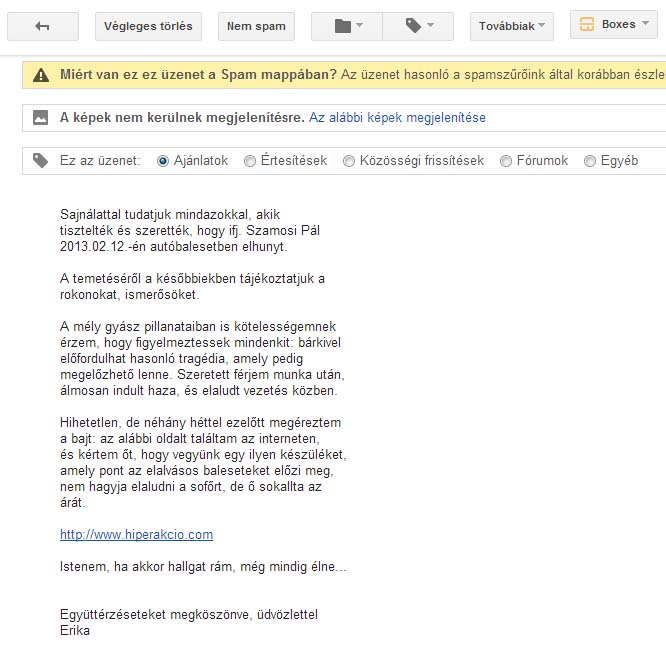 Spam gyászjelentés email