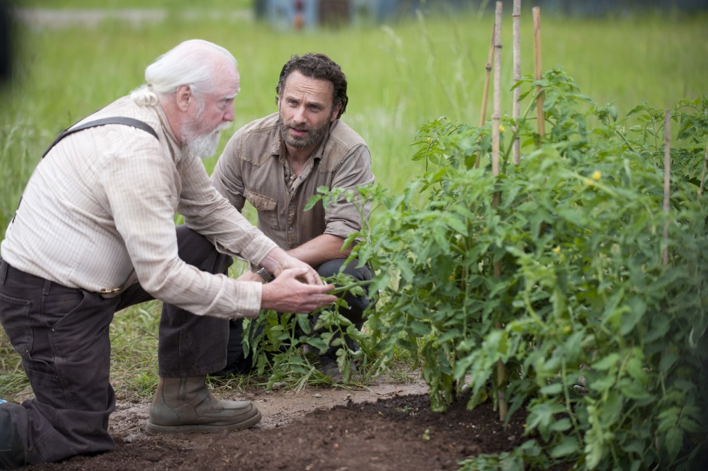 Hershel Greene (Scott Wilson) and Rick Grimes (Andrew Lincoln) - The Walking Dead _ Season 4, Episode 1 - Photo Credit: Gene Page/AMC