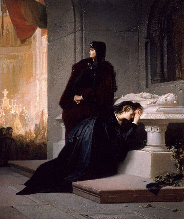 Liezen-Mayer Sándor: Erzsébet és Mária királynők Nagy Lajos sírjánál (1862)